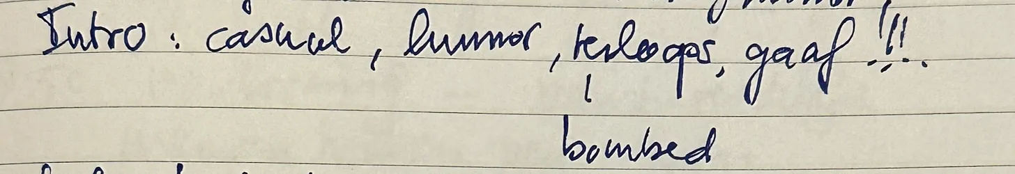 Handwritten note: Introduction on the casual atmosphere and humor in the film