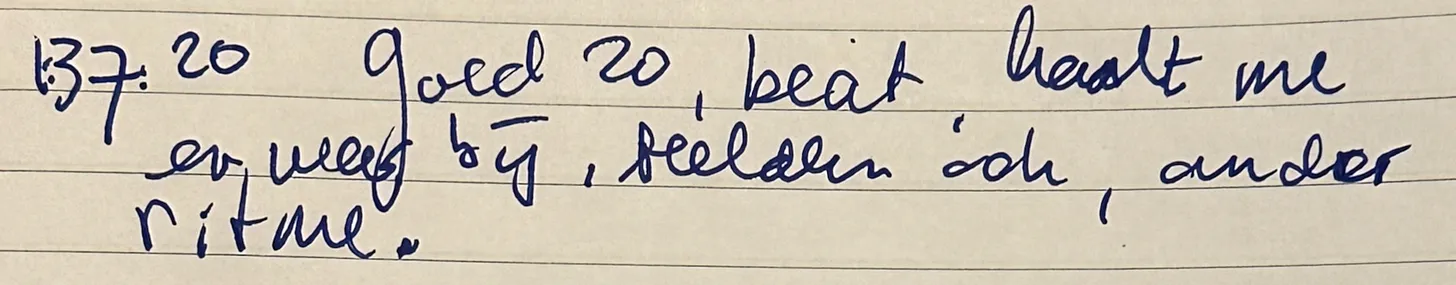 Handwritten note: Compliment on the rhythm of the images and the beat